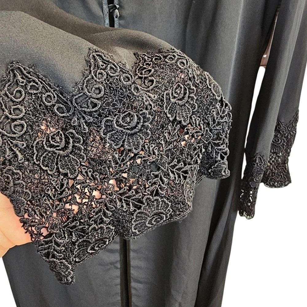 Vintage Victoria's Secret Semi-Sheer Full Length Robe M L Black Dark Romantic